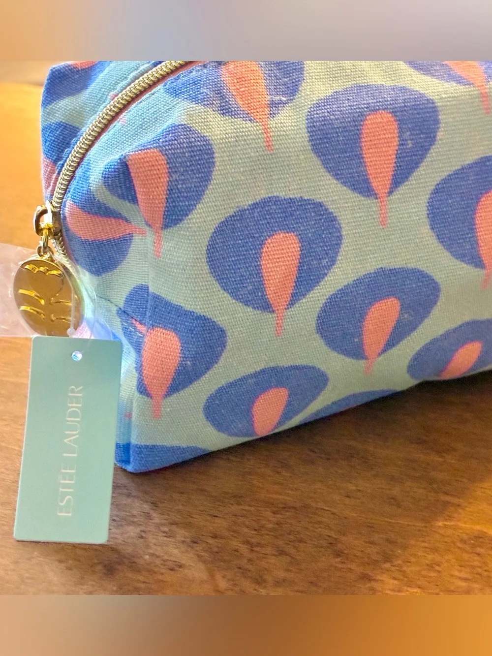 Estee Lauder Blue and Coral Teardrop Cosmetic Pouch